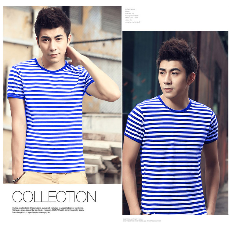 Mùa hè biển linh hồn áo sơ mi ngắn tay t-shirt Slim fit couple sọc vòng cổ hải quân nam giới và phụ nữ cotton T-Shirt nam nửa tay áo