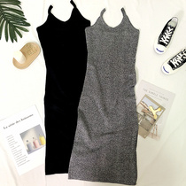 Spring and Autumn Knitted Long Skirt Dress Womens Summer Slim Sexy Hip Inner Open Shear Top Dress