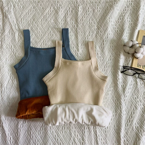 Утепленный цветной трикотажный бюстгальтер-топ, демисезонная удерживающая тепло майка топ