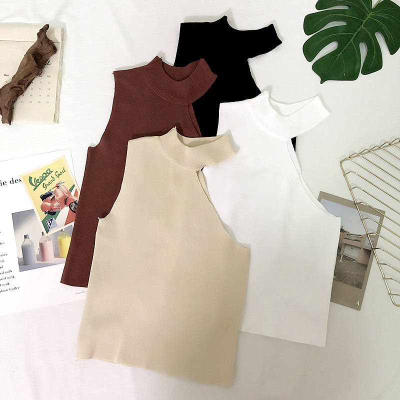 Knitted harness vest female summer Sexy outwear Fashion 100 hitch bottom elegant sleeveless sleeveless collarbone blouse hanging neck