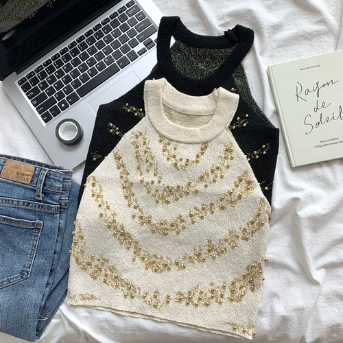 Короткий трикотажный бюстгальтер-топ, майка топ, черный топ с чашечками без рукавов, французский стиль