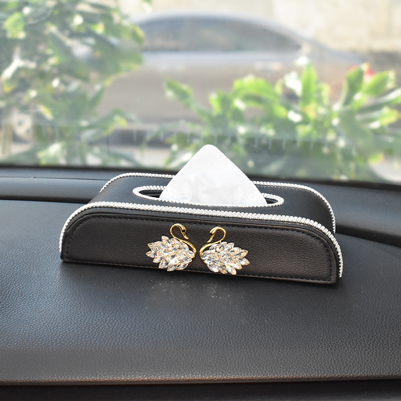 Car towels box pumping swan inlaid drilling seat style car toilet paper box mesh red female car interior decoration items big all