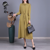 Oqi Ling Autumn Winter New Artistic Temperament Knit Pure Color 100 Hitch Slim Mid length Tightness Dress Woman 8215