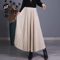 Oqi Ling Spring New Art Art retro temperament 100 lap pure color tightness waist display slim 100 plexen half body dress 9101