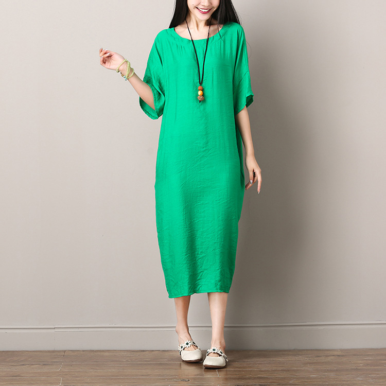 Mùa hè 2018 mới phong cách quốc gia của phụ nữ lỏng lẻo kích thước lớn cotton ngắn tay và vải lanh màu áo choàng lanh màu váy dài váy áo khoác nữ 2020