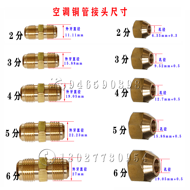 空调连接铜管免焊接快速接头对接头螺帽母铜纳子2分3分4分5分6分