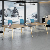 Qinlang fashion conference table rectangular work table simple modern strip office table and chair combination solid wood legs