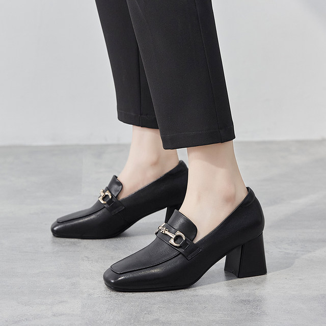 ເກີບຫນັງແທ້ເກີບດຽວສໍາລັບແມ່ຍິງທີ່ມີ heels ສູງ 2024 ພາກຮຽນ spring loafers ໃຫມ່ຕີນອ່ອນຂອງອັງກິດເກີບຫນັງຂະຫນາດນ້ອຍເກີບແມ່ຍິງສີດໍາ