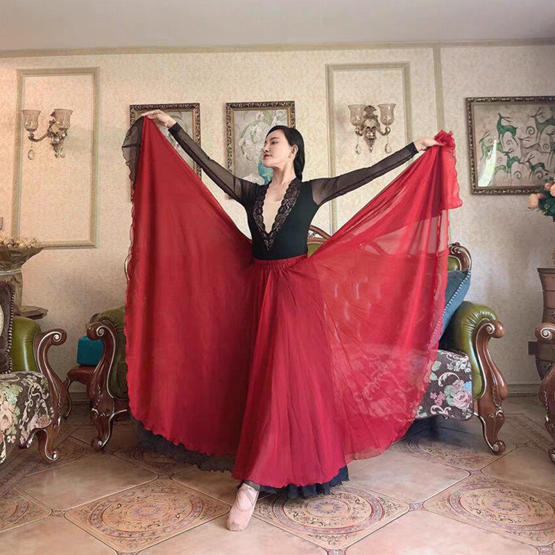 720 Degrees Xia Hui Style Large Flared Skirt Chinese Classical Dance Practice Outfit Performance Double-Layer Flowing Two-Way Long Skirt