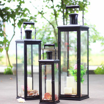  Eurostyle Classic Minimalist Iron Art Glass Windproof Wax Candle Holder Patio Floor Wind Light Marlantern Wedding Pendulum