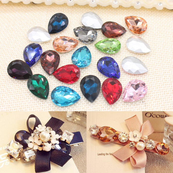 1 3cm * 1 8cm shiny water drop tip bottom silver bottom glass glazed water drill head decoration hair clip ornament DIY drill