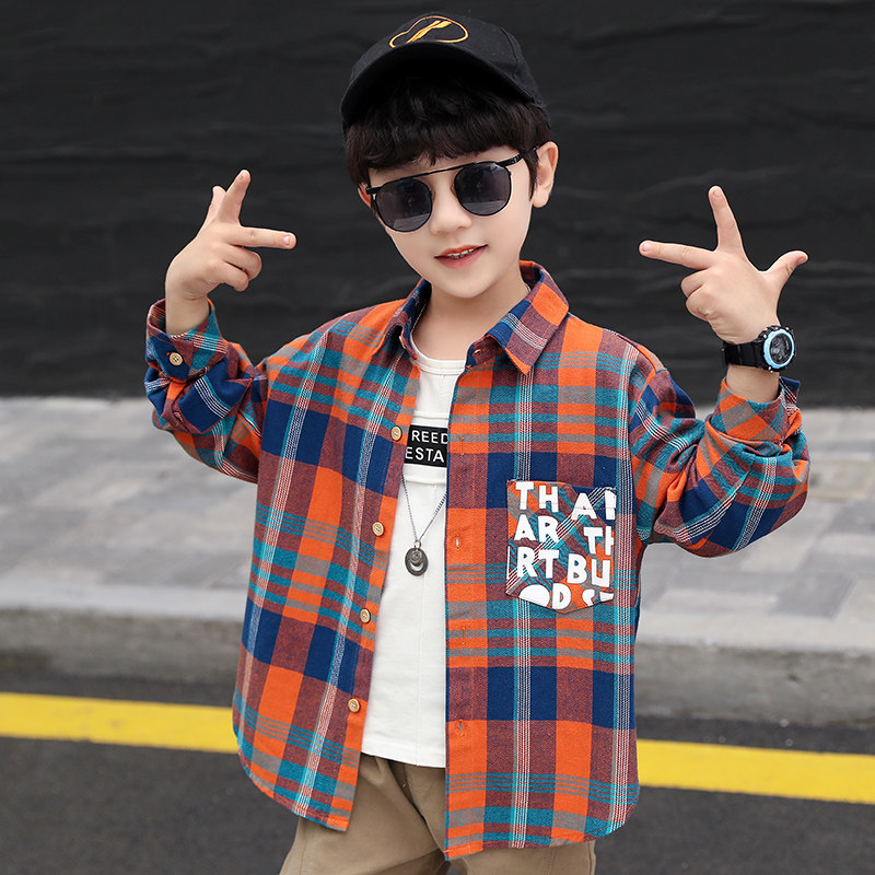 Boy Plaid Shirt Spring Autumn Summer New 2022 Foreign Pie Casual Lining Cub Baby Boy Thin Coat Tide