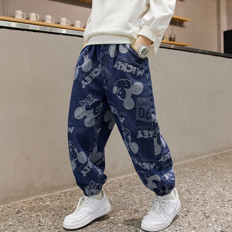 Boy Cartoon Jeans 2022 Spring Autumn Style Foreign Pie baby casual pants CUHK Tong Han Edition Loose Pants Tide