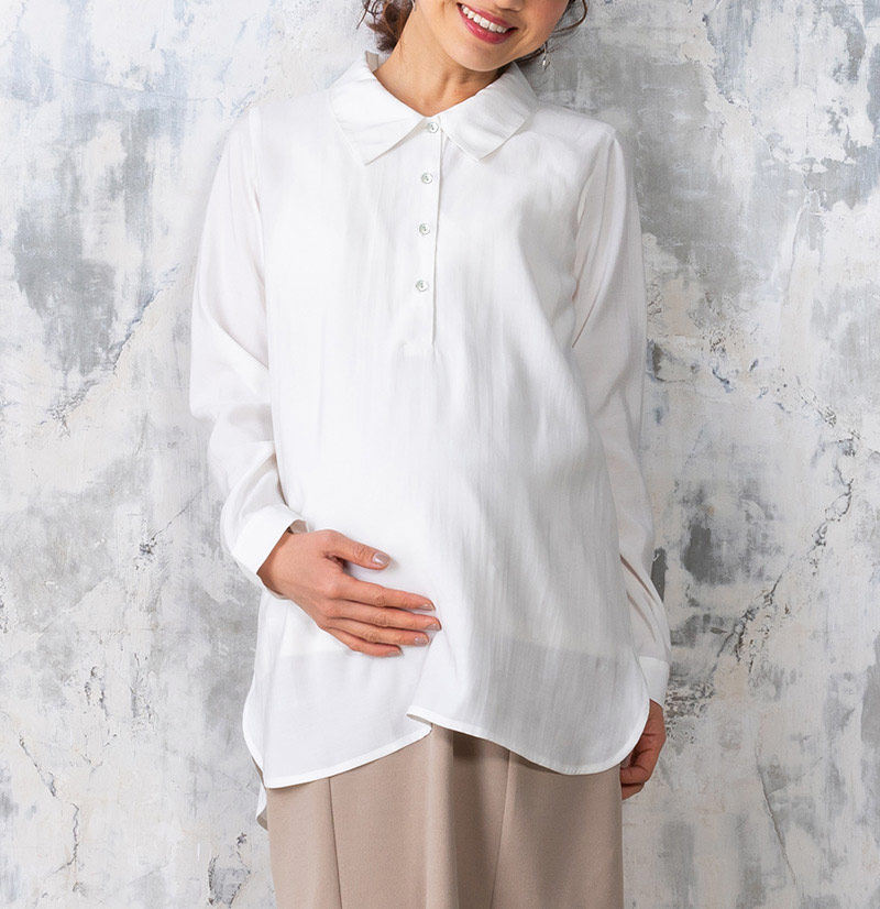Pregnant Woman Pro White Shirt Woman Loose Breast-feeding Blouse in Long version to work clothes Shirt Inch of Shirt Spring Summer Overalls