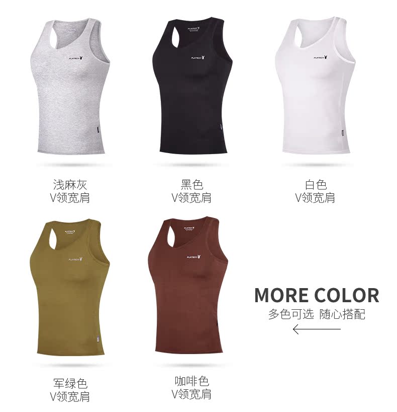 Playboy Men Vest Cotton Thanh niên Áo thun cổ tròn thoáng khí Đồ lót cổ tròn Slim Fit Vest nam áo độn ngực