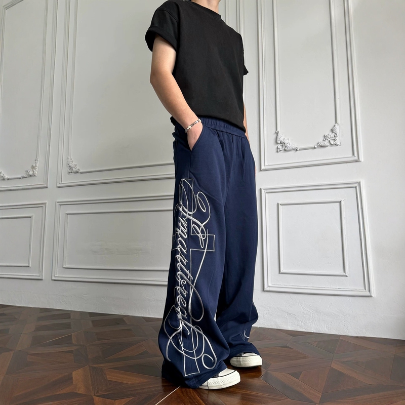 American Street Style Cross-Stitch High-Density Embroidery Casual Sweatpants Unisex Loose Versatile Long Pants Sports Casual Trousers