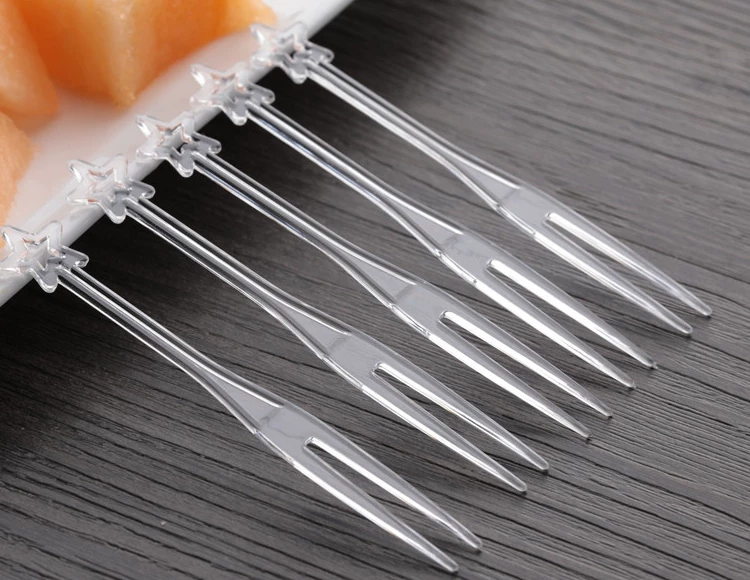 3000 pieces transparent fruit fork two-tine fork fruit plastic small fork disposable heart-shaped fork crystal cake fork
