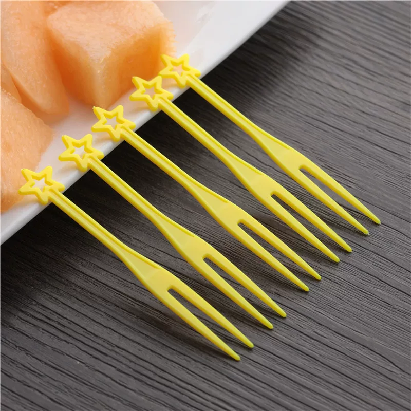 3000 pieces transparent fruit fork two-tine fork fruit plastic small fork disposable heart-shaped fork crystal cake fork