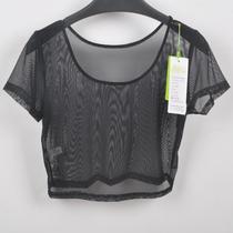 Low-collar half-mesh base shirt Womens summer transparent half-body T-shirt Short-sleeved yarn dress single-layer inner match