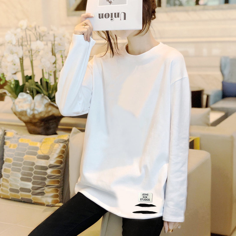 Stock White Plus Suede Undershirt Woman Autumn Winter Inner Lap Long Section Loose Shade Big Code Round Neck Long Sleeve T-shirt-Taobao