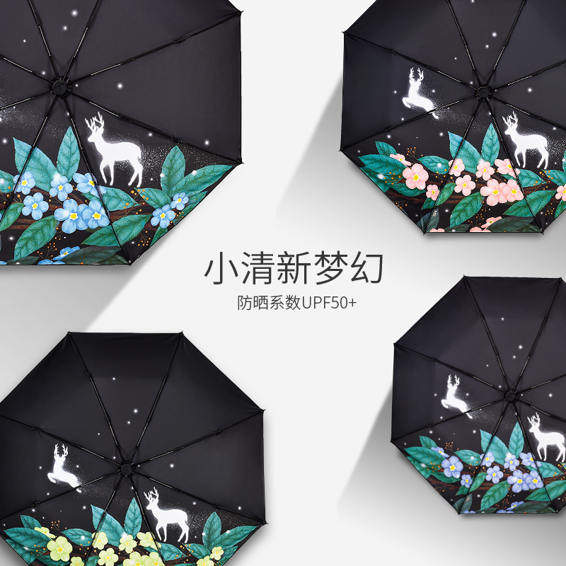 Paradise umbrella sunscreen anti-UV small fresh parasol goddess vinyl parasol Sunny umbrella dual-use three folding