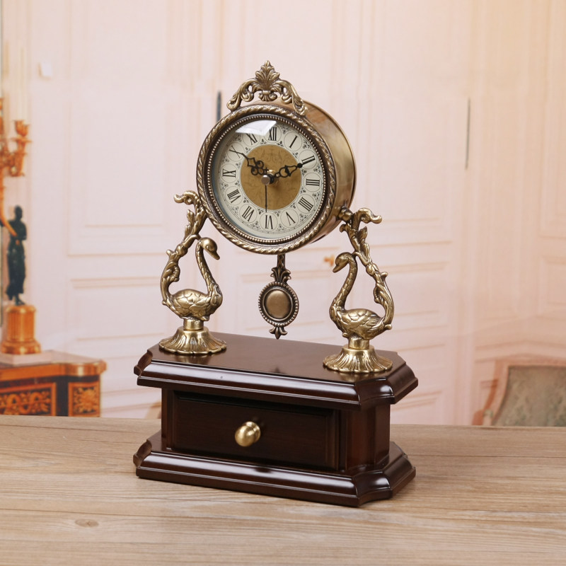 TQJ sitting room seat clock sitting clock pure brass Eurostyle clock table Creative auspicious swing piece fashion muted table face clock
