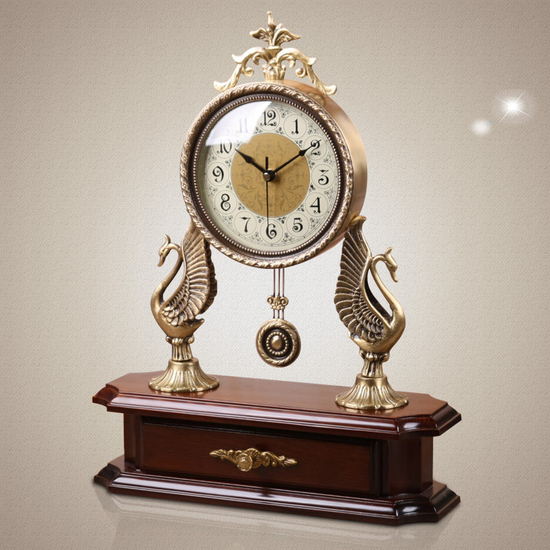 TQJ pure copper table European style clock living room seat clock fashion mute table face clock creative seat clock auspicious pendulum piece