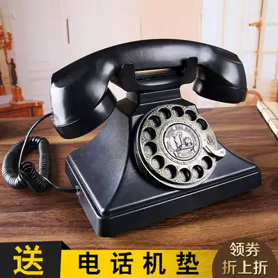 TQJ old European antique telephone American retro landline home office phone black metal rotation