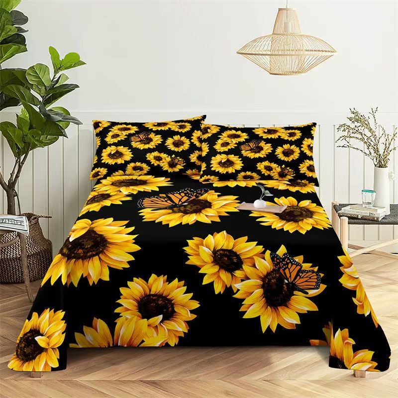 American-Style Sunflower Bed Sheet, Single Piece, Pure Cotton, Pastoral Floral, Vintage, 1.5m Bedding, All-Cotton Double Bed Sheet
