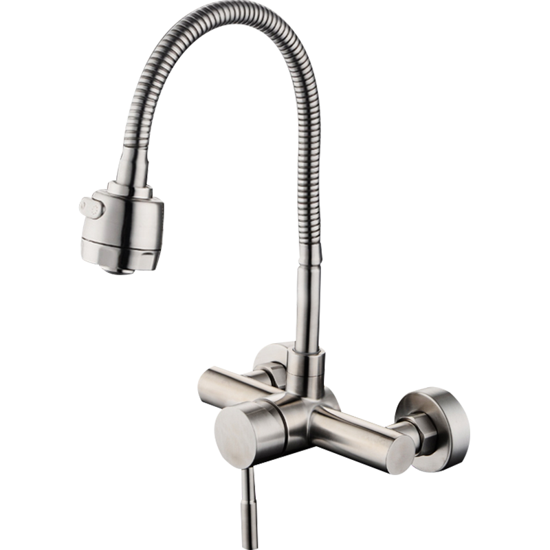 304 stainless steel in-wall hot and cold faucet double hole washing basin balcony washing pool faucet universal rotation