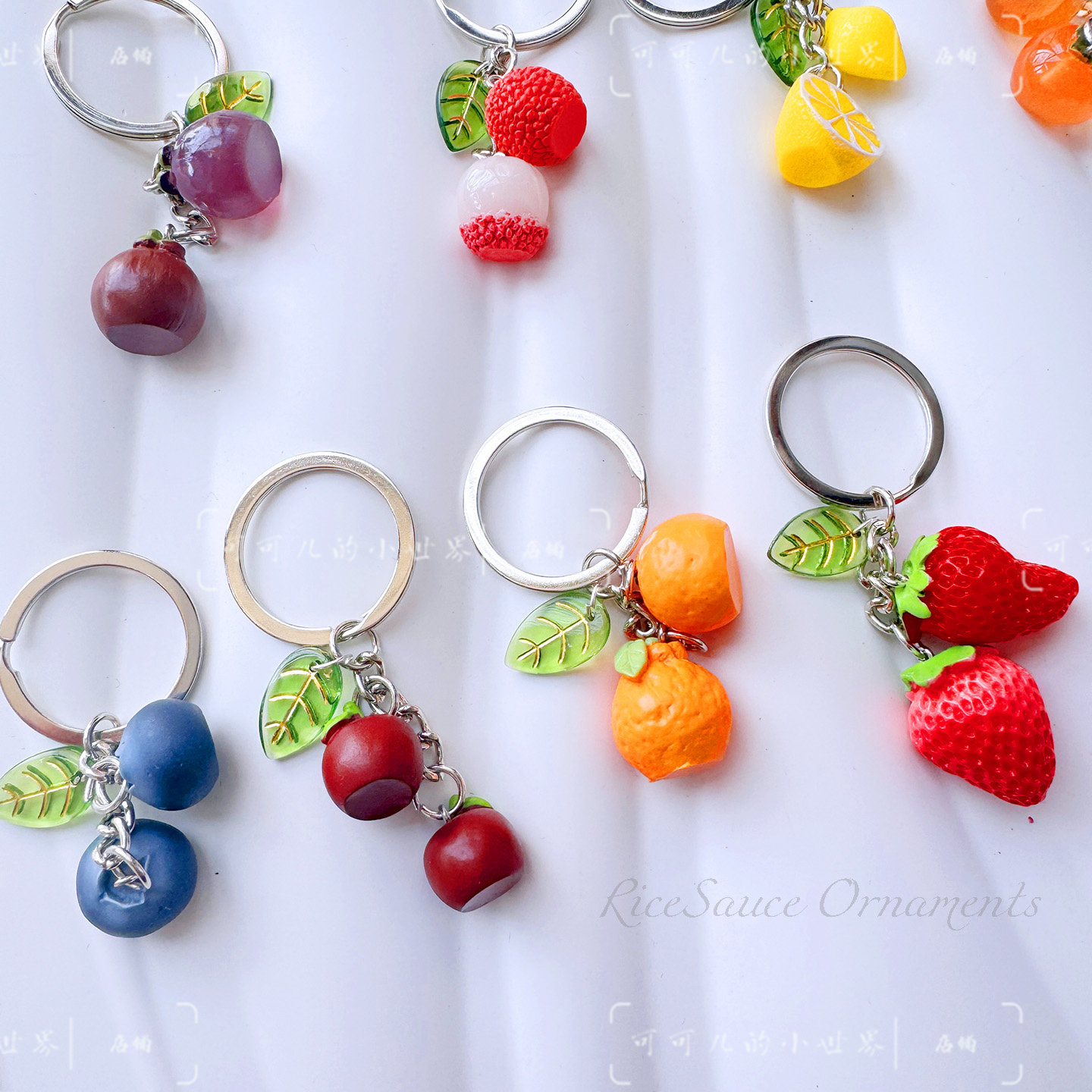 Mini cute lychee, strawberry, lemon, bamboo fruit keychain, car key, bag, earphone, USB flash drive pendant, gift