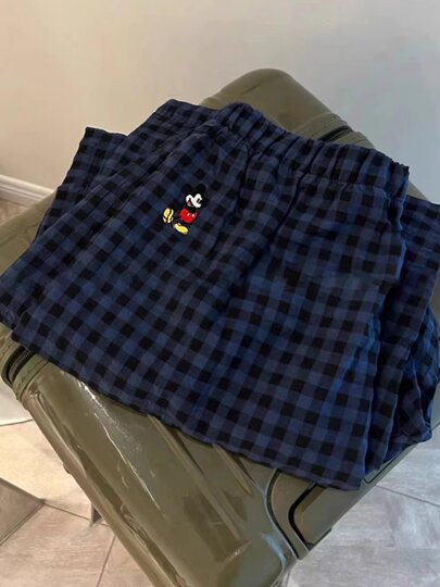 Mickey Mouse Women's Long Pajama Pants, Spring and Autumn Thin Bubble Cotton Gauze, Suitable for Wearing Outside in Summer, Casual Couple Pants