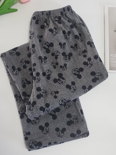 Autumn and Winter Thermal Velvet Pajama Pants for Women, Loose Straight-Leg Long Pants, Warm and Heat-Generating, Thin Velvet Home Pants, Cartoon Warm Pants