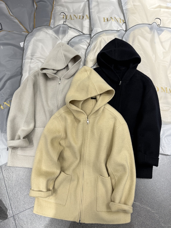 Cosmic Store 2026 Autumn/Winter New High-Quality Simple Hooded Alpaca Wool Mid-Length Coat
