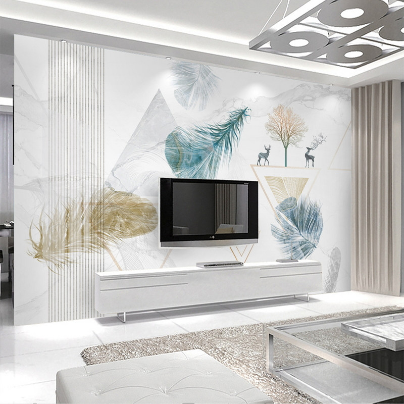 Customized bamboo and wood fiber TV background wall feather minimalist light extravagant living-room sofa bedroom splicing integrated wall panel