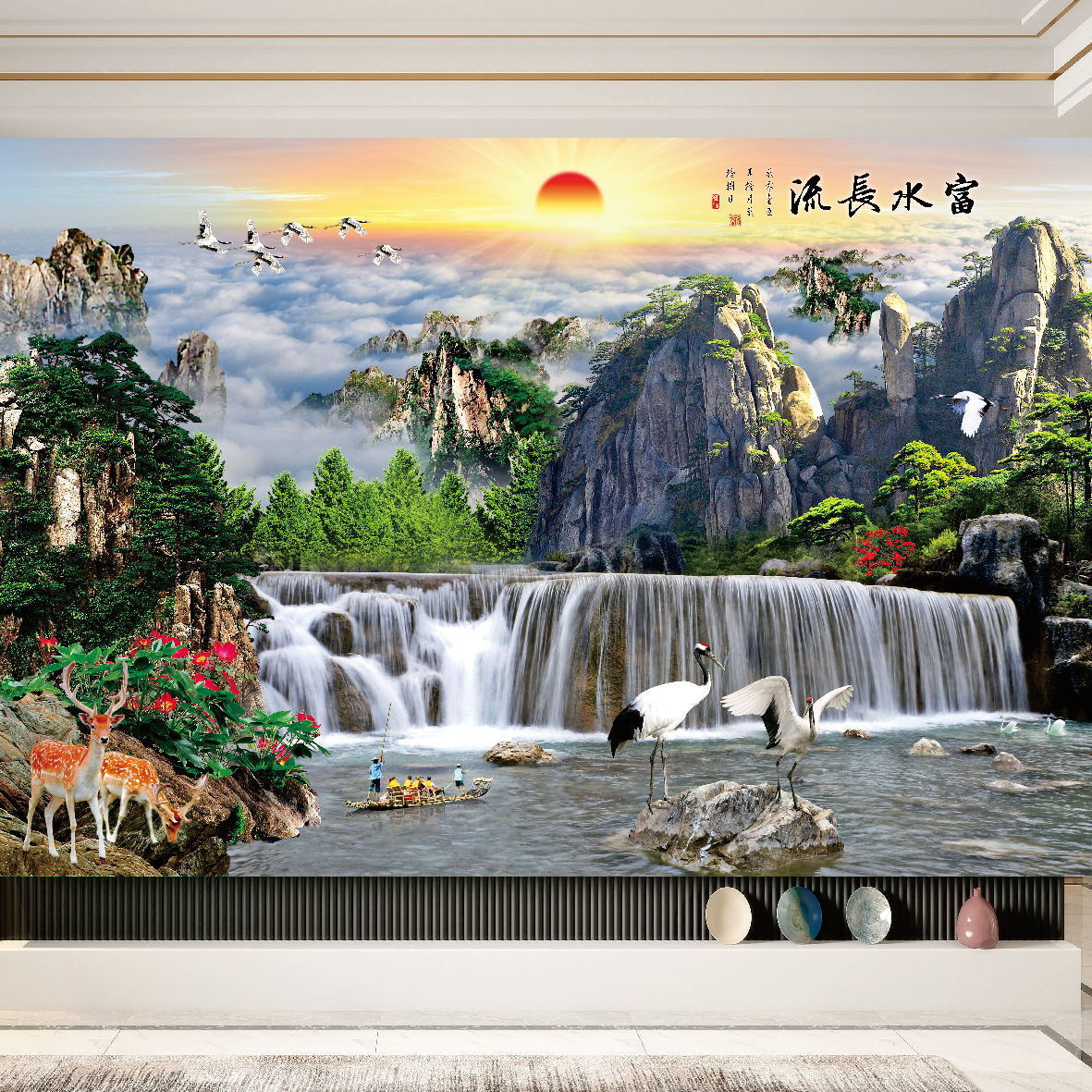 Bamboo Wood Fiber Integrated Wall Panel Modern Brief 8d Film and TV Wall Fast fashion Buttoned Board Landscape Painting Living-room TV Background Wall
