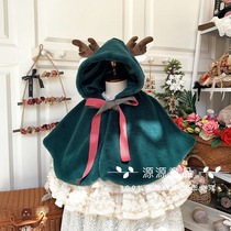 Girls Spanish Christmas furry deer cloak European and American style childrens cloak hooded outdoor clothing warm jacket winter