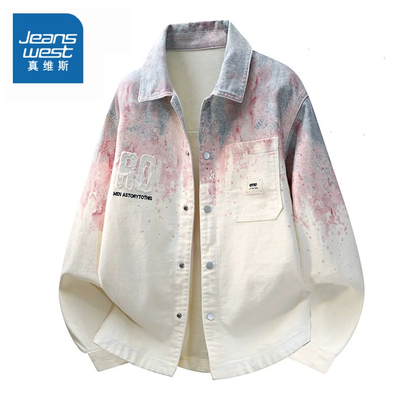 Jeanswest American-Style Gradient Loose Denim Jacket for Men, Spring and Autumn, Youth Couple Long-Sleeve Shirt Jacket Jeanswest American-Style Gradient Loose Denim Jacket for Men, Spring and Autumn, Youth Couple Long-Sleeve Shirt Jacket