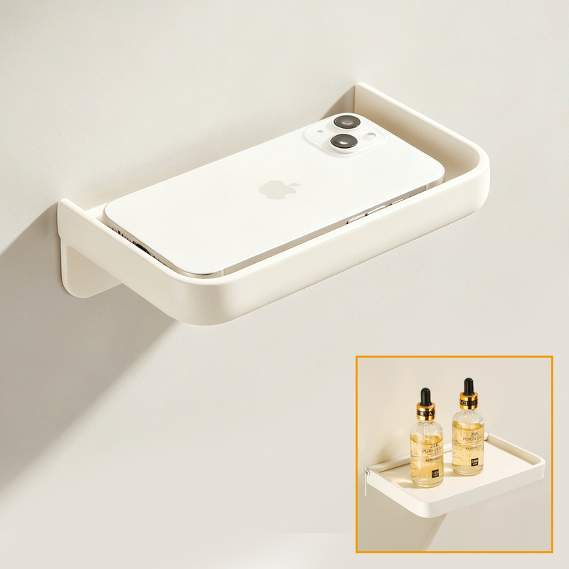 Cream White Minimalist Phone Holder Toilet Bathroom Tray Bathroom Accessory No-Drill Wall-Mounted Tissue Holder Storage Rack