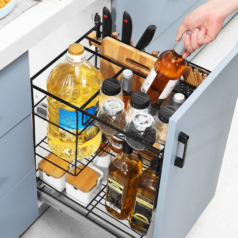 Cabinet seasoning basket seasoning kitchen cabinet seasoning rack 304 stainless steel drawer type damping vertical pull blue built-in