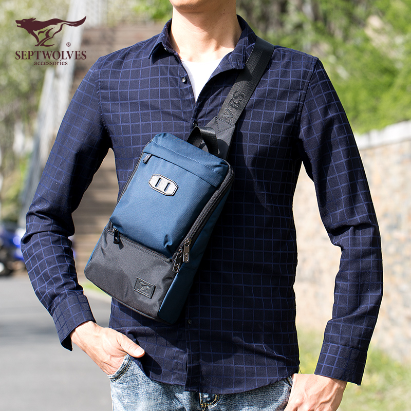 Seven Wolves Men's Chest Wrap Collage Fashion Single Shoulder Bag Tide Men Leisure Travel Carry-on Bag Left And Right Shoulder Adjustable-Taobao