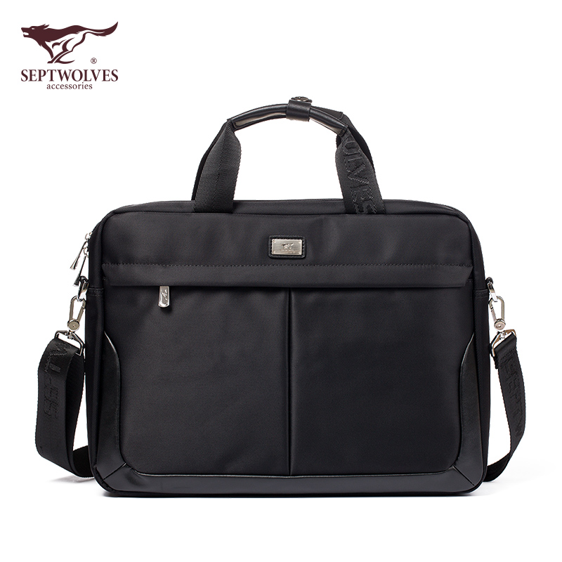 Seven Wolves Men Business Handbag Single Shoulder Inclined Cross Briefcase Multifunction Computer Bag Waterproof Oxford Cloth Bag