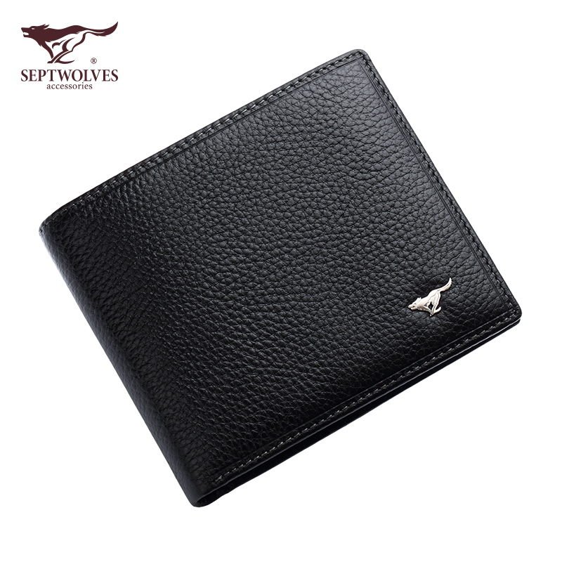 New Seven Wolf Men's Wallet Business Fashion Classic Wrestling Head Layer Cow Leather Short Cash Cow Leather Money Clip Gift Box Dress
