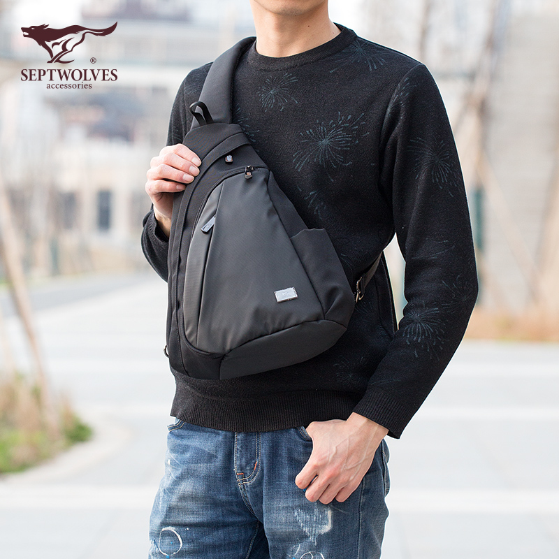 Seven Wolves Chest Bag Men's 2021 New Tide Casual Twill Shoulder Bag Large Korean version breathable waterproof burglar-proof single shoulder bag