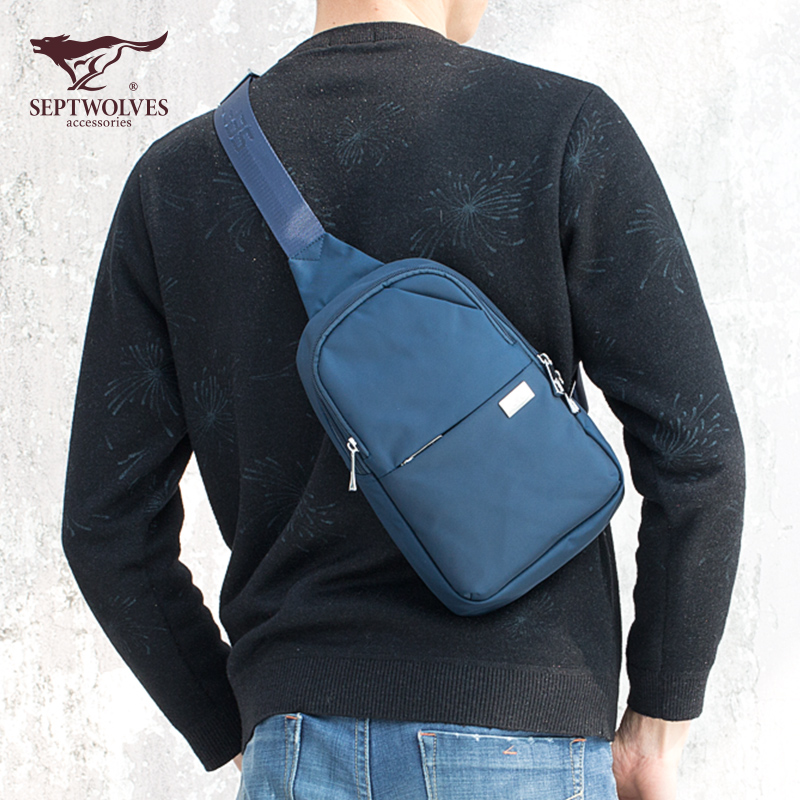 Seven Wolves Chest Bag Men Casual Twill Bag Large Capacity Korean Version Men Brief Lightweight Waterproof Single Shoulder Bag Outdoor