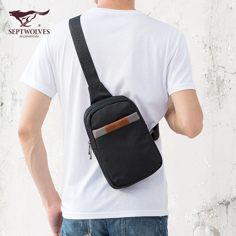Seven Wolves Men's Bag Single Shoulder Bag Oxford Cloth Chest Bag Casual Sports Bag Diagonal Satchel Men Multifunction Waterproof Bag