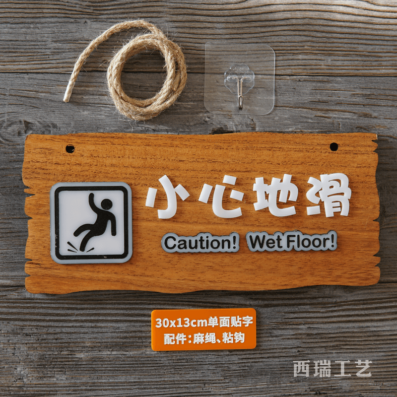Creative personality wooden carefully sliding prompt notice warning sign floor sticker customization