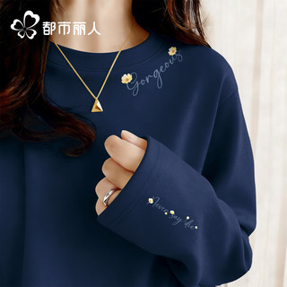 Camiseta urbana de belleza azul marino para mujer, top de manga larga de algodón puro para principios de primavera, hermoso fondo x 2026