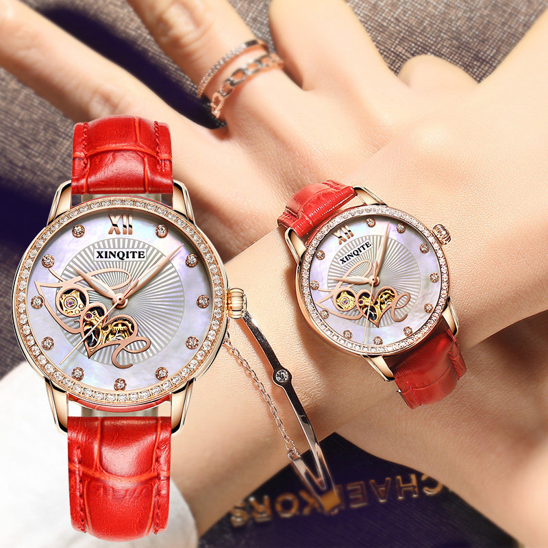 New ladies' watches women fully automatic mechanical watches inlaid drill belts Fashion waterproof and gift 7 New Year's gifts