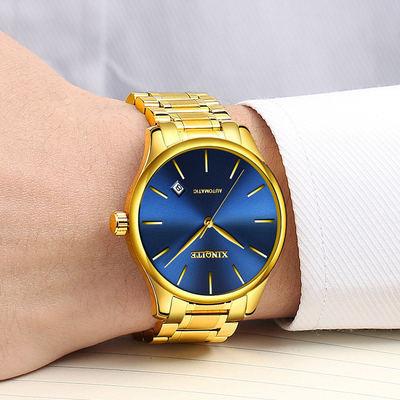 New Peculiar New Products Mechanical Watch Full Automatic Men's Watches Fashion Casual Watches Waterproof Fine Steel Band Nau Gold Watches